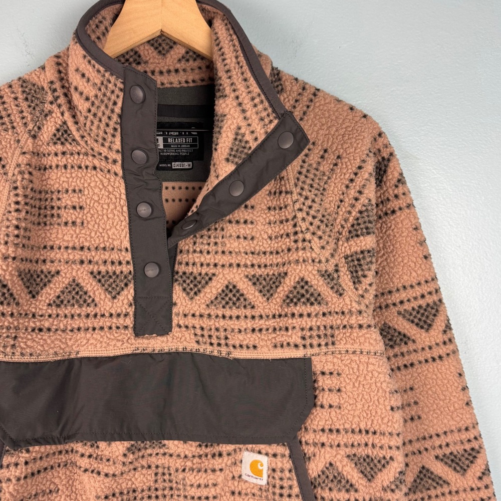 Carhartt Snap T Relaxed Fit Pullover Fleece Jacket Women's Medium 8-10 Geometric